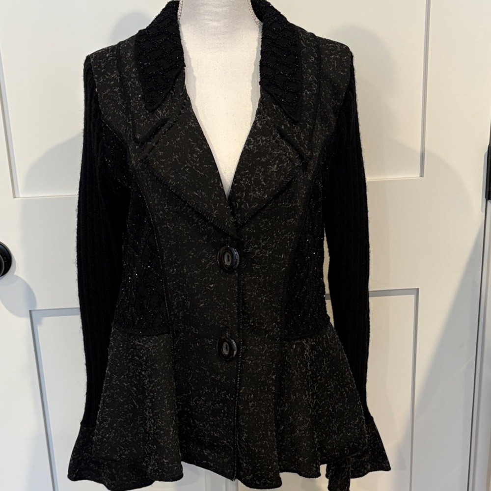 Sioni Black SparklyTextured Knit Peplum Blazer NWT Medium